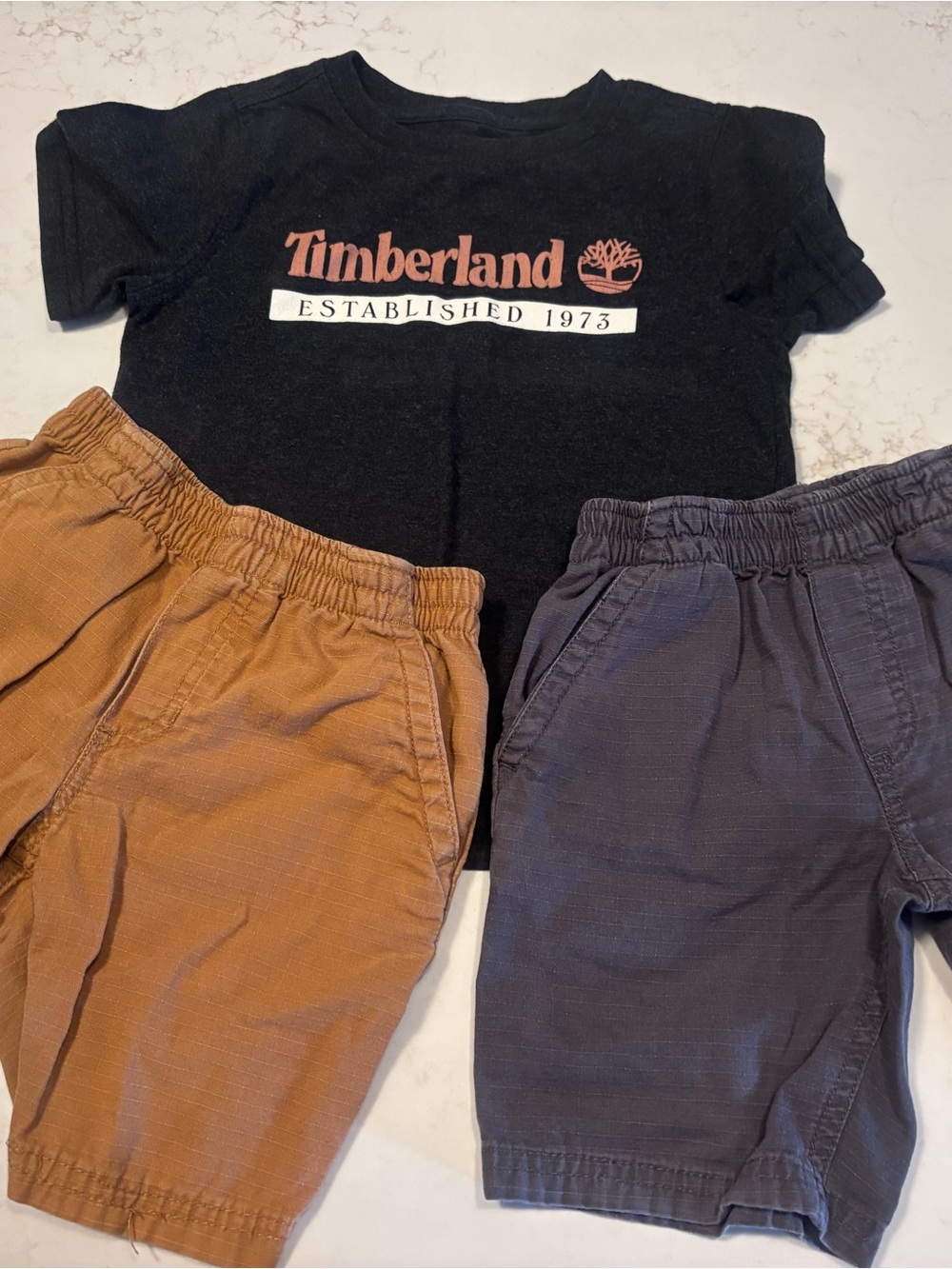 Timberland Black Tee with Rust and Slate Shorts Set